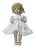White taffeta dress with pink embroidered trim fits 10" dolls. 