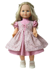 22" Pink Check and Floral Pinafore Doll Dress